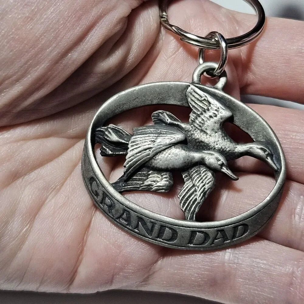 Vintage Grand Dad Ducks Pewter Keyring Keychain
